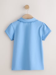 ブルー - Girls Cotton Stretch Frill Collar School Polo Top 3 Pack (3-14yrs) - 画像 4 / 6