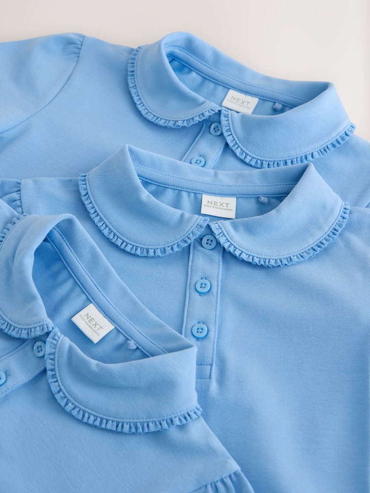 ブルー - Girls Cotton Stretch Frill Collar School Polo Top 3 Pack (3-14yrs) - 画像 6 / 6