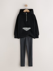 Black Hoodie and Rib Leggings Set (3-16yrs) - Image 6 of 10