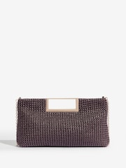 Lipsy Chocolate Brown Woven Raffia Handheld Clutch Bag - Image 6 of 8