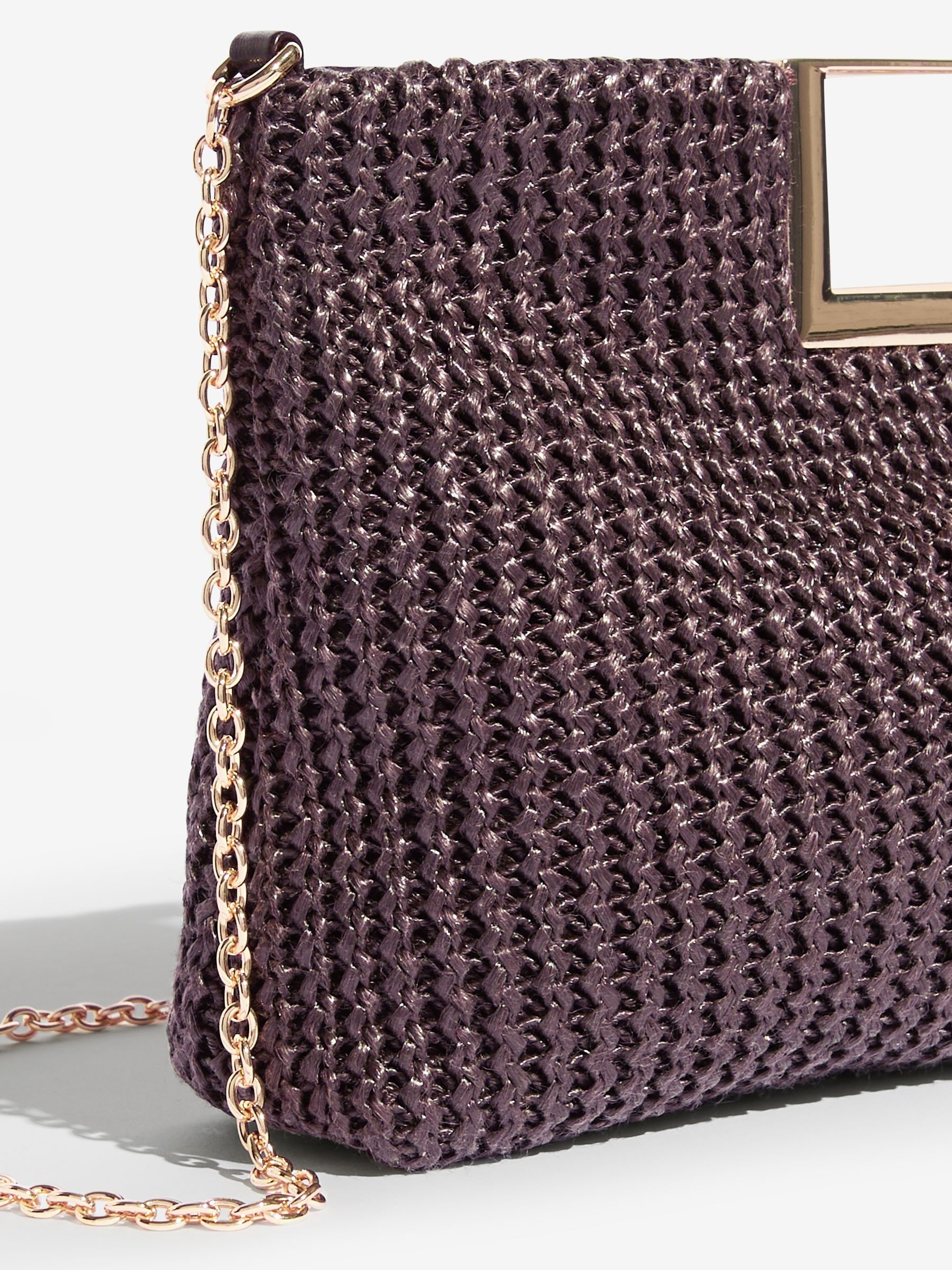 Buy Lipsy Chocolate Brown Woven Raffia Handheld Clutch Bag from