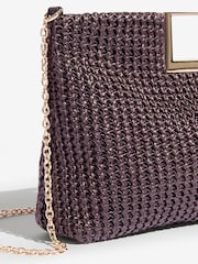 Lipsy Chocolate Brown Woven Raffia Handheld Clutch Bag - Image 7 of 8