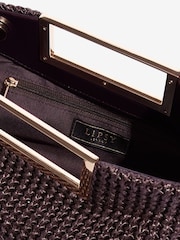 Lipsy Chocolate Brown Woven Raffia Handheld Clutch Bag - Image 8 of 8