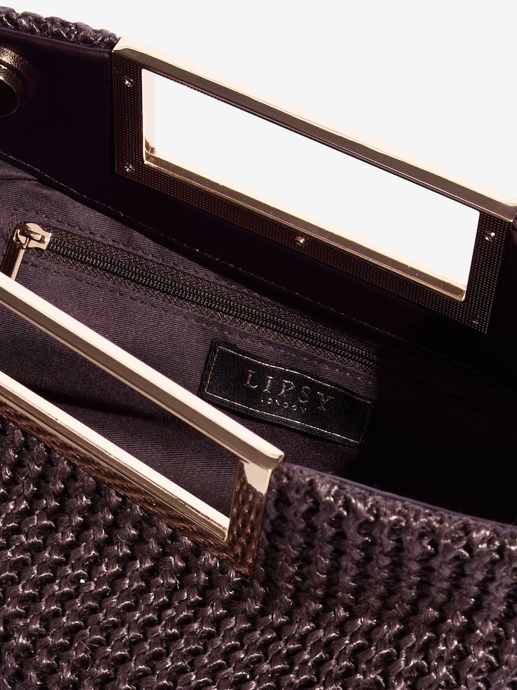 Lipsy Chocolate Brown Woven Raffia Handheld Clutch Bag - Image 8 of 8