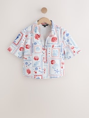 Weiss mit Postkartenmotiv - Kurzärmeliges Denim Resort Hemd - Bild 1 von 3