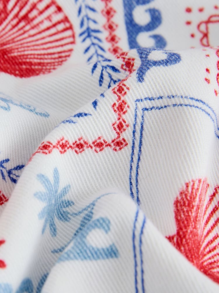 Weiss mit Postkartenmotiv - Kurzärmeliges Denim Resort Hemd - Bild 2 von 3