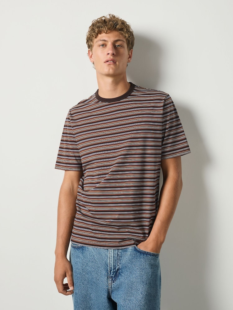 Brown N. Premium Horizontal Stripe Supima T-Shirt - Image 1 of 7
