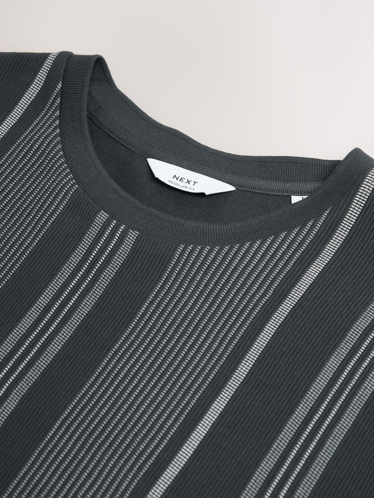 Grey Smart Vertical Stripe T-Shirt - Image 3 of 3 Grey Smart Vertical Stripe T-Shirt - Image 3 of 3