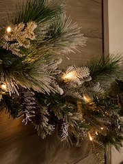 Green/White Artificial Light Up Snowy Christmas Garland - Image 2 of 3