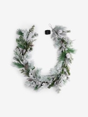Green/White Artificial Light Up Snowy Christmas Garland - Image 3 of 3