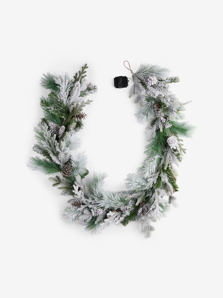 Green/White Artificial Light Up Snowy Christmas Garland - Image 3 of 3 Green/White Artificial Light Up Snowy Christmas Garland - Image 3 of 3