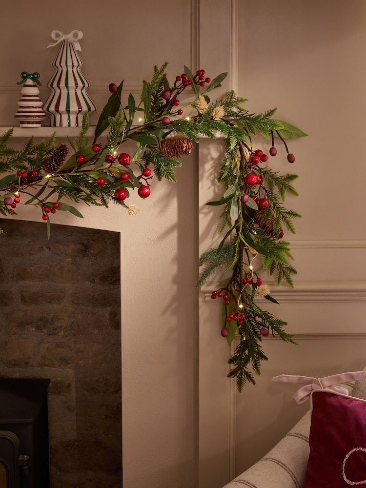 Red/Green Light Up Winter Berries Artificial Christmas Garland - Image 1 of 4 Red/Green Light Up Winter Berries Artificial Christmas Garland - Image 1 of 4