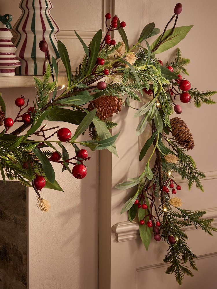 Red/Green Light Up Winter Berries Artificial Christmas Garland - Image 2 of 4 Red/Green Light Up Winter Berries Artificial Christmas Garland - Image 2 of 4