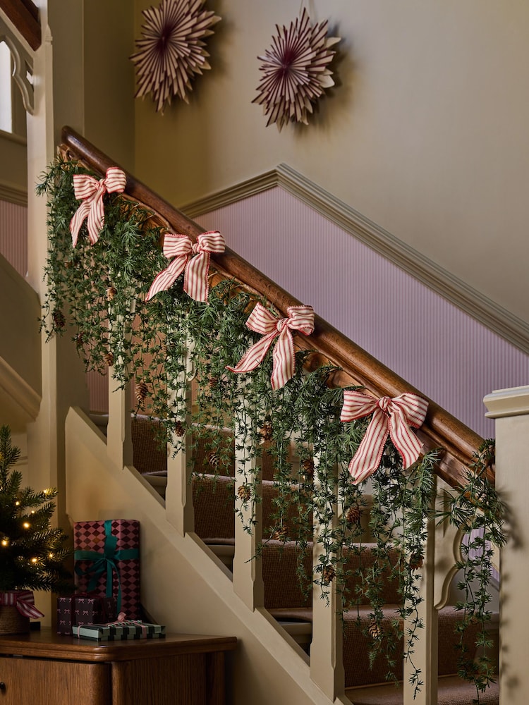 Künstliche Lärchen-Weihnachtsgirlande zum Drapieren mit Schleifen - Bild 1 von 3