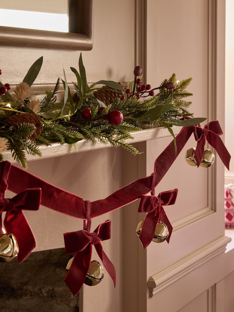 Burgundy Red Christmas Bell and Bow Garland - Image 1 of 3