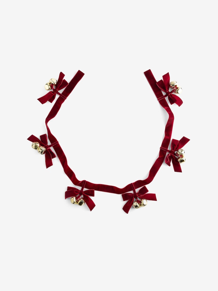 Burgundy Red Christmas Bell and Bow Garland - Image 2 of 3