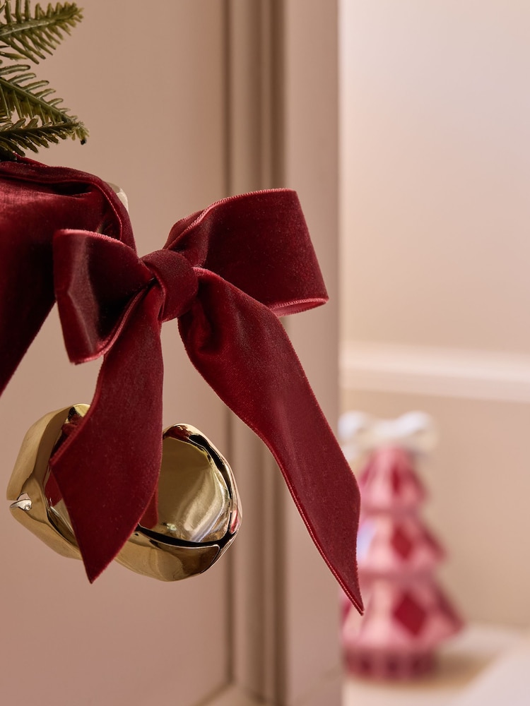Burgundy Red Christmas Bell and Bow Garland - Image 3 of 3