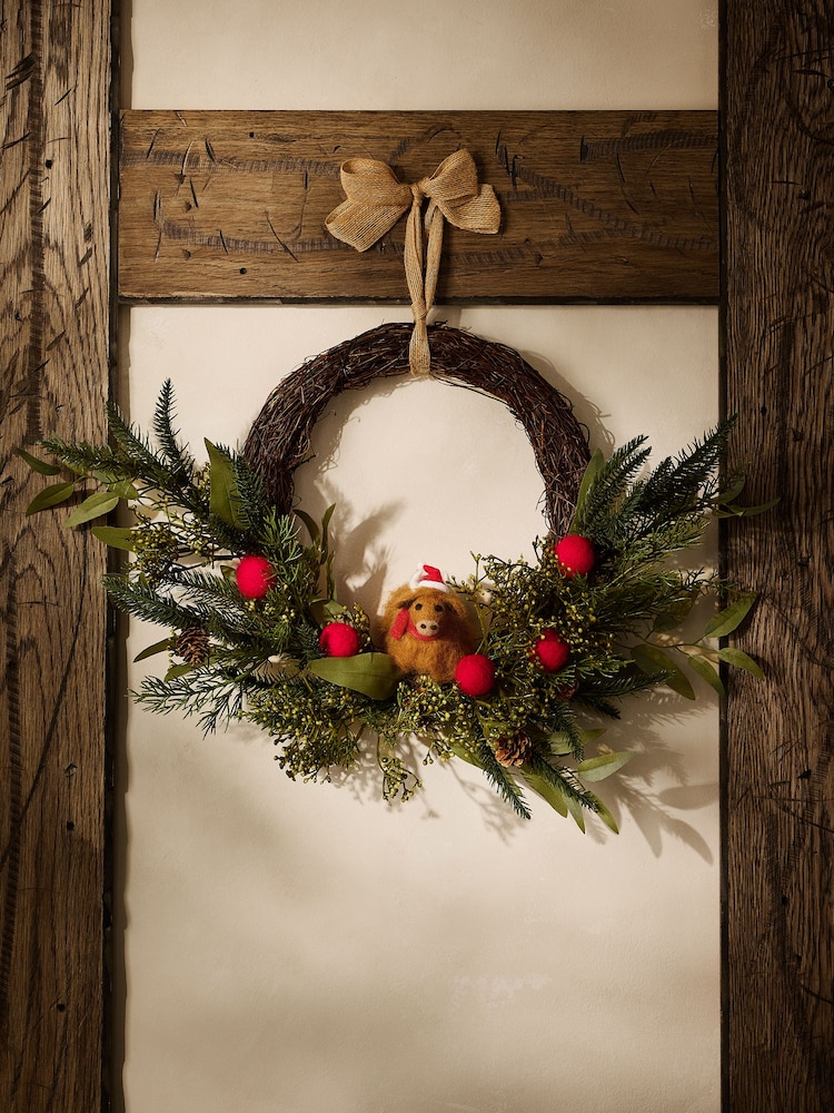 Hamish The Highland Cow Christmas Wreath - Slika 2 iz 4