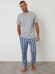 Threadbare Grey Check Pyjama T-Shirt & Cuffed Bottoms Set - Image 1 of 4