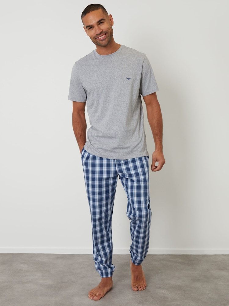 Threadbare Grey Check Pyjama T-Shirt & Cuffed Bottoms Set - Image 1 of 4