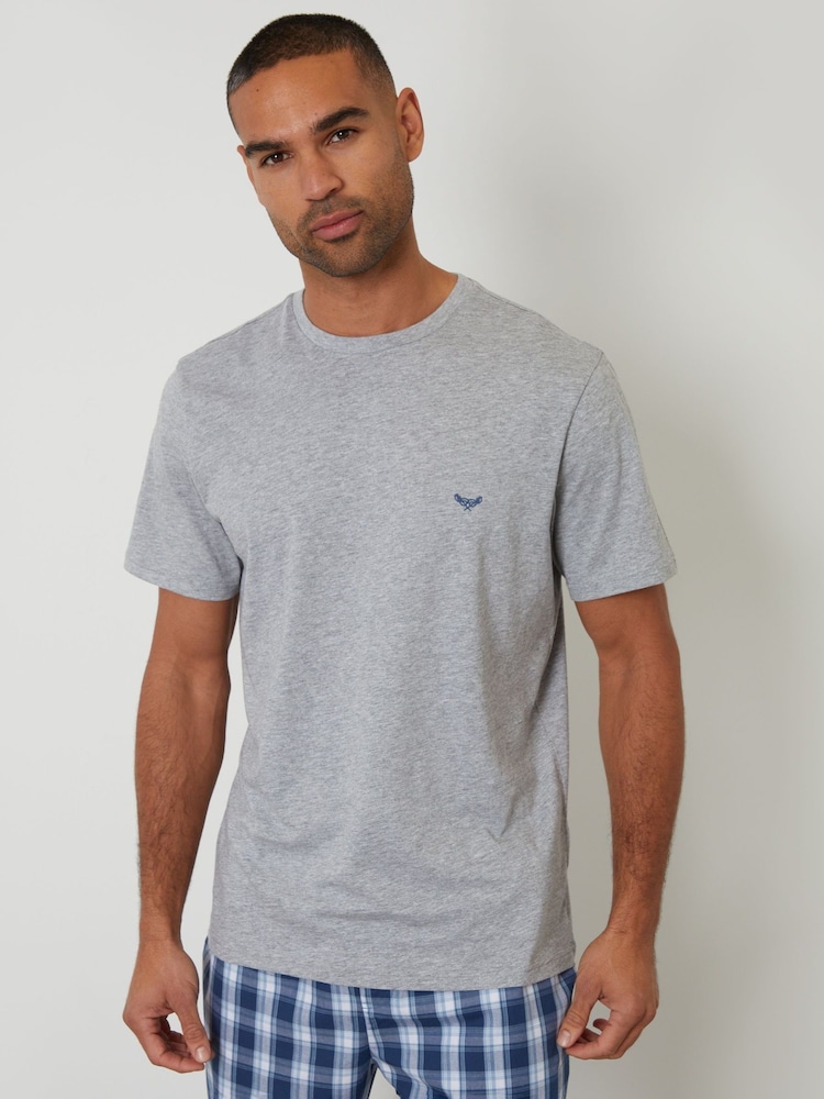 Threadbare Grey Check Pyjama T-Shirt & Cuffed Bottoms Set - Image 2 of 4