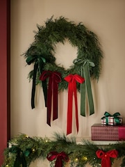 Green Artifical Christmas Wreath with Bows - Image 1 of 4