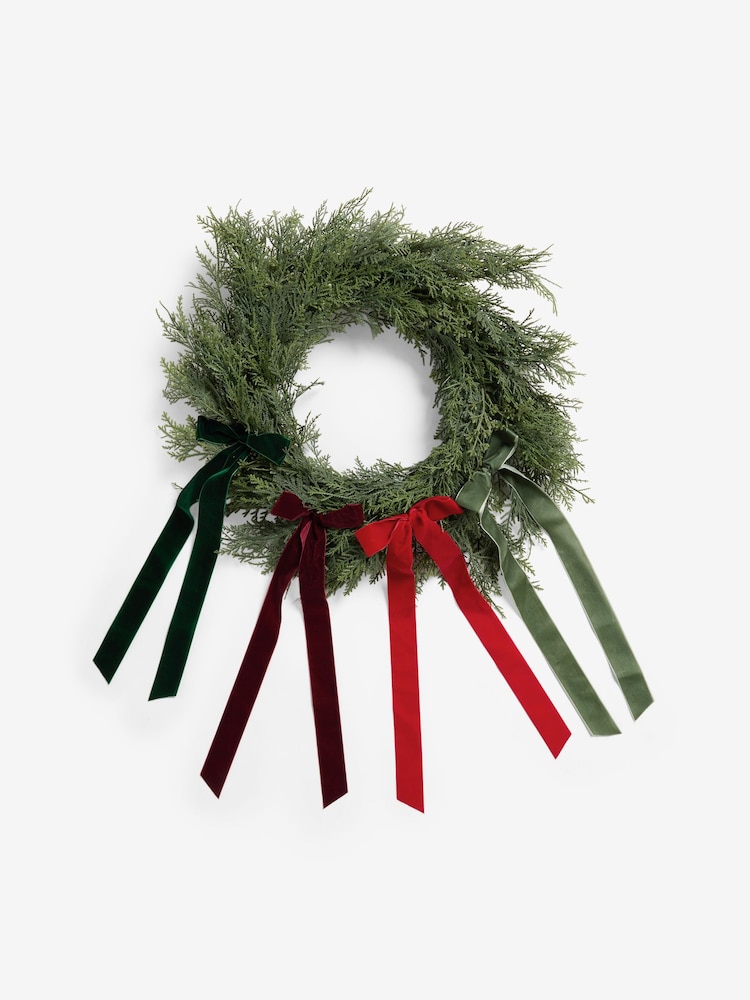 Green Artifical Christmas Wreath with Bows - Image 4 of 4 Green Artifical Christmas Wreath with Bows - Image 4 of 4