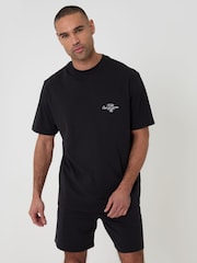 Threadbare Black Relaxed Fit Graphic Top & Shorts Lounge Set - Image 2 of 4