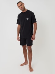 Threadbare Black Relaxed Fit Graphic Top & Shorts Lounge Set - Image 3 of 4