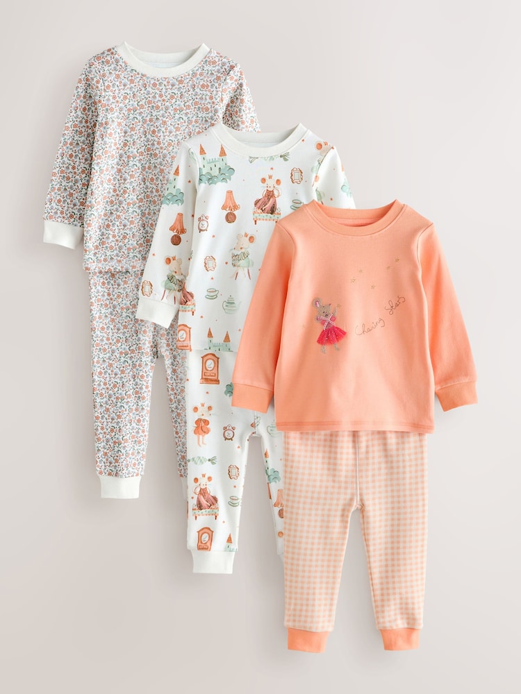 Ecru/Peach Snuggle Pyjamas 3 Pack (9mths-12yrs) - Image 2 of 12