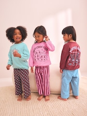 Pink/ Brown Graphic Top Wide Leg Pyjamas 3 Pack (9mths-10yrs) - Image 1 of 12