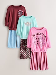 Pink/ Brown Graphic Top Wide Leg Pyjamas 3 Pack (9mths-10yrs) - Image 6 of 12