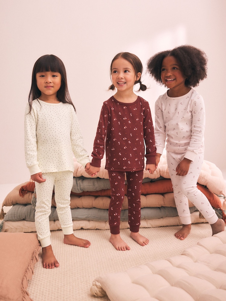 Pink/Brown Ditsy Print Snuggle Pyjamas 3 Pack (9mths-12yrs) - Image 1 of 11 Pink/Brown Ditsy Print Snuggle Pyjamas 3 Pack (9mths-12yrs) - Image 1 of 11