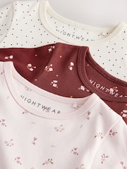 Pink/Brown Ditsy Print Snuggle Pyjamas 3 Pack (9mths-12yrs) - Image 10 of 11