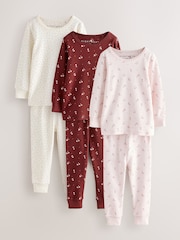 Pink/Brown Ditsy Print Snuggle Pyjamas 3 Pack (9mths-12yrs) - Image 5 of 11