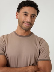 Threadbare Brown Contrast Binding Short Lounge Set - Image 4 of 4