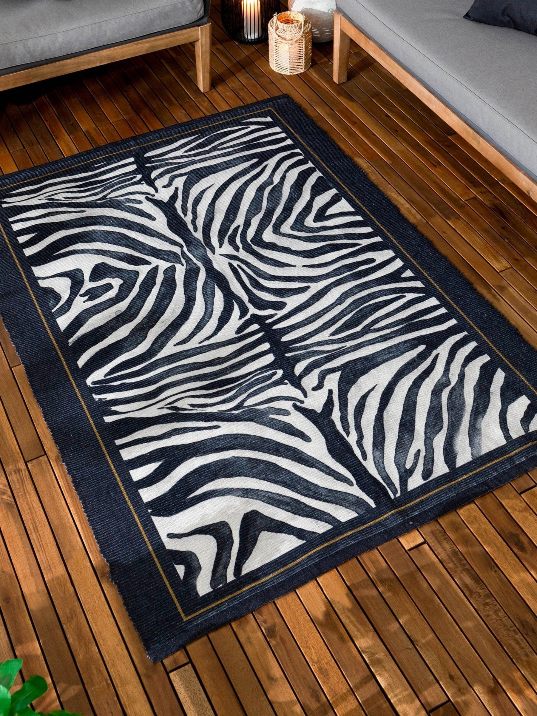 Leopardis Zebra Rectangle 120 cm x 170 cm Animal Print Flatweave Indoor / Outdoor Washable Area Rug - Image 5