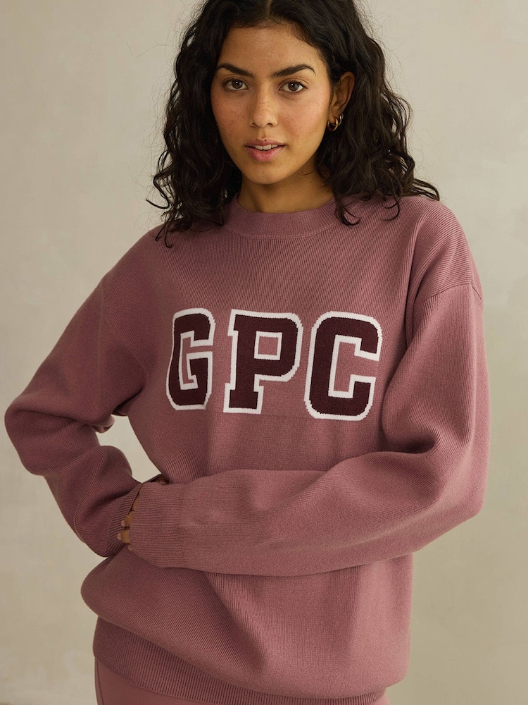 Gym + Coffee Pink Knit Crew Neck Sweat Top - Image 1 of 2 Gym + Coffee Pink Knit Crew Neck Sweat Top - Image 1 of 2