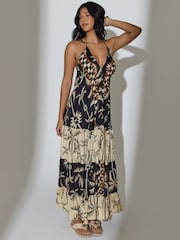 South Beach Bedrucktes Maxikleid mit Neckholder, tiefem Rückenausschnitt und Stufenrock - Bild 6 von 6