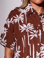 South Beach Brown Palm Tree Printed Short Sleeve Beach Shirt - Image 4 of 4