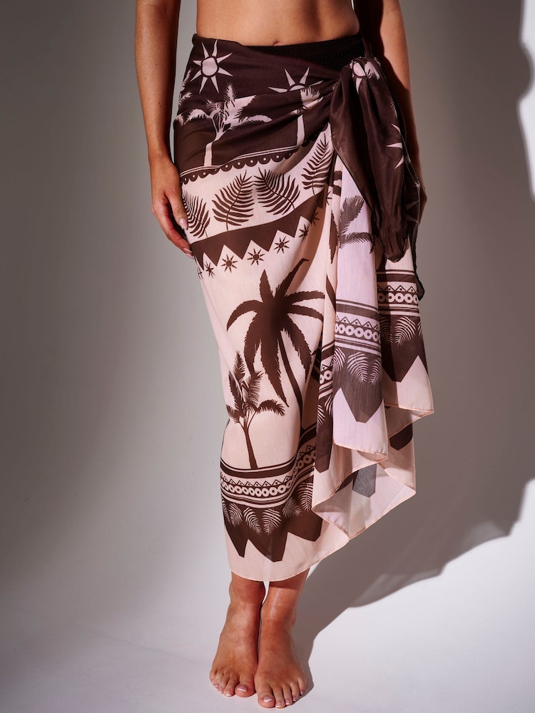 South Beach Brown Floral Printed Palm Tree Sarong - Image 2 of 5