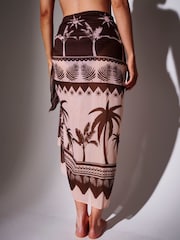 South Beach Brown Floral Printed Palm Tree Sarong - Image 3 of 5