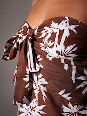 South Beach Brown Palm Tree Printed Bandeau Tie Front Maxi Dress - Image 4 of 4
