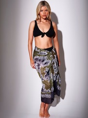 South Beach Green Floral Printed Palm Tree Sarong - Image 1 of 5