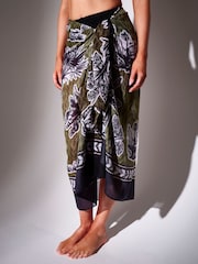 South Beach Green Floral Printed Palm Tree Sarong - Image 3 of 5