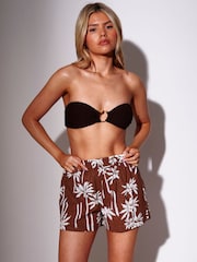 South Beach Brown Palm Tree Printed Beach Shorts - Image 1 of 5