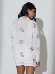 South Beach White Embroidered Shell Beach Shirt - Image 3 of 6