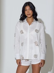 South Beach White Embroidered Shell Beach Shirt - Image 6 of 6