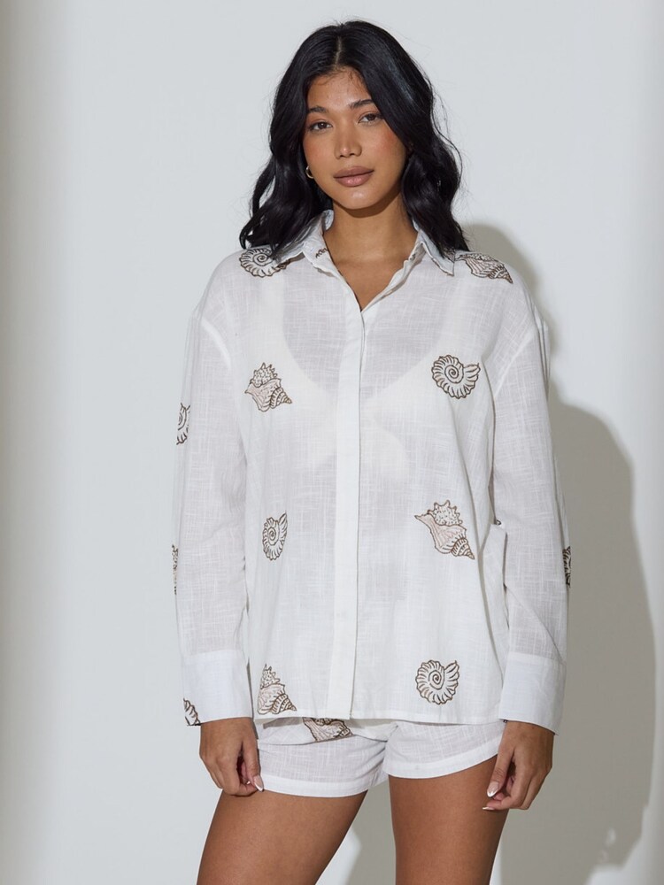 South Beach White Embroidered Shell Beach Shirt - Image 6 of 6