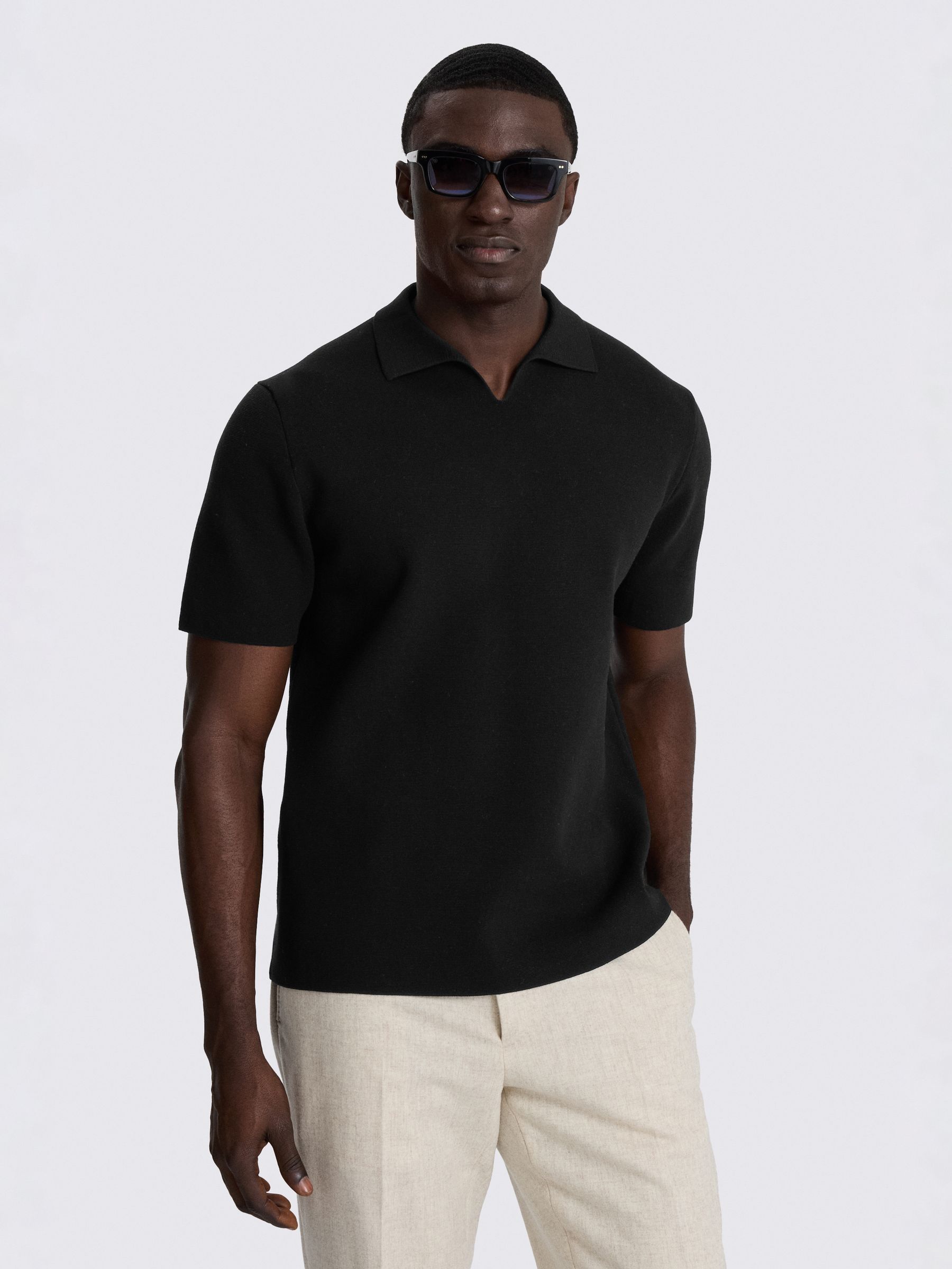 トップス BRUSHED COTTON WOOL RIB KNITSKIPPER POLO Buy MOSS Black Milano Cotton Knit Skipper Polo Shirt from Next USA